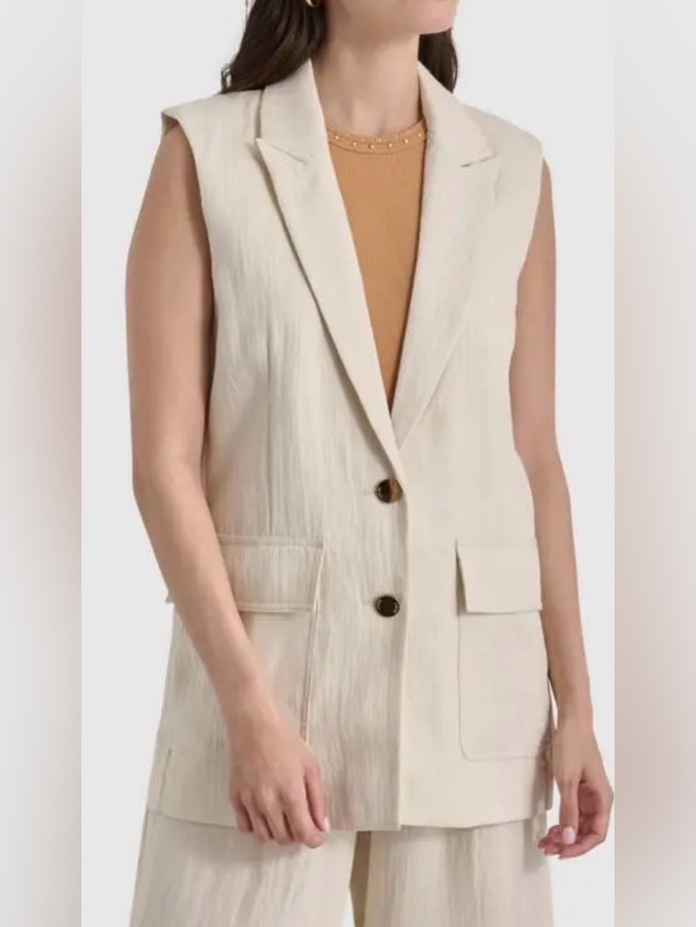 Women’s DKNY Longline Vest Notched Lapel Buttons Pockets Chic Career Small - Picture 1 of 16